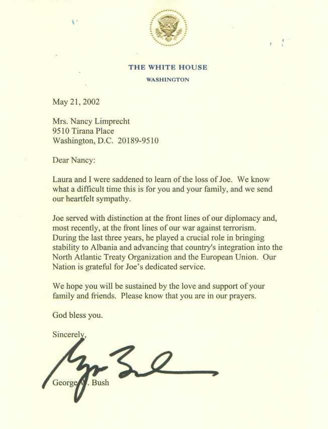 Condolence letter from President George W. Bush